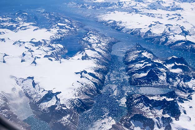 Photograph of southern tip of Greenland, taken by Peter Free on 28 May 2017, during commercial 747 overflight.